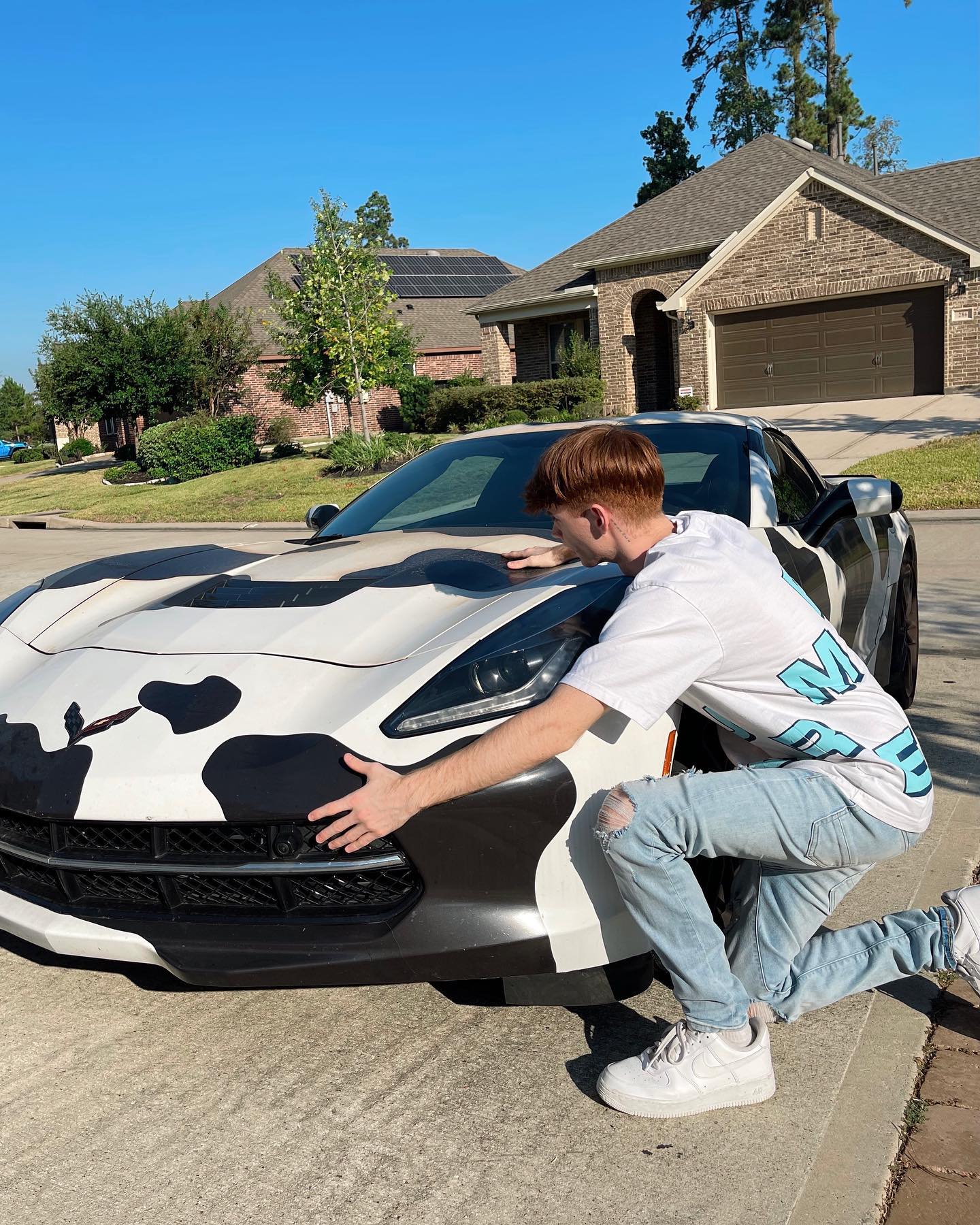 Cody Orlove with his cow camo corvette Cody Orlove